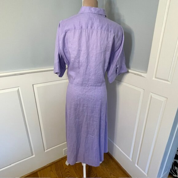 Lauren Ralph Lauren 100%  Linen Tie Waist Shirtdress Midi Lavender Plus Size 18 - Picture 6 of 9